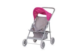 Chipolino Puppenwagen Alice Aufbewahrungskorb klappbar, Sonnendach verstellbar grau pink