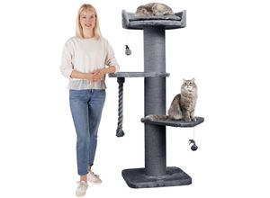 Premium Kratzbaum Grosse Katzen Stabil 'Freddy' – 150 cm Großer Katzenbaum Grau