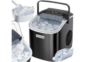 tectake® Eiswürfelmaschine, 1,2 l Wassertank, 2 Eiswürfelgrößen, 2 Assistenzsysteme, mit Reinigungsprogramm, inklusive Eiskorb und Eisschaufel