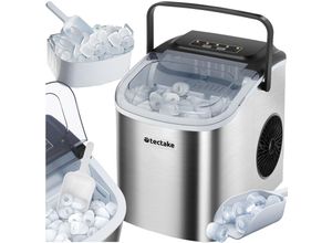 tectake® Eiswürfelmaschine, 1,2 l Wassertank, 2 Eiswürfelgrößen, 2 Assistenzsysteme, mit Reinigungsprogramm, inklusive Eiskorb und Eisschaufel