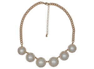 Steuer Modeschmuck Collierkette Metallcollier goldfarben, mit 6 Perlelementen, mit Strass
