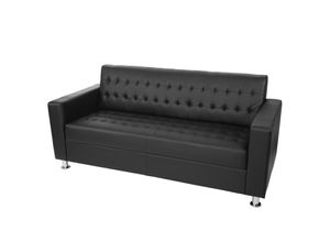 MCW 3er Sofa Pori, Couch Loungesofa, Kunstleder, Metall-Füße 180cm ~ schwarz