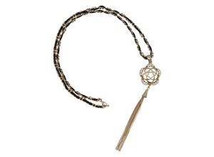 Steuer Modeschmuck Anhänger mit Kette Metall Kette goldf. Mit schwarzem Textilband und Blütenanh.