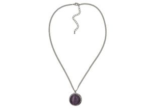 Steuer Modeschmuck Kette silberfarbene Kette, Anhänger lila Katzenaugenstein