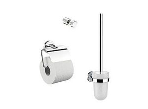 Emco Polo WC-Set 079800100 chrom, Papierhalter mit Deckel, Bürstengarnitur und Haken