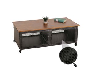 Couchtisch MCW-N28, Sofatisch, Rollen 2 Fächer, 3D-Struktur Industrial Retro Metall Holz 45x120x60cm ~ schwarz, braun