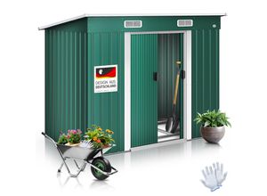 KESSER® - Gerätehaus L Metall 4 m³ mit Fundament 210x122x186 cm 2x Schiebetür & Fundament Geräteschuppen Gartenhaus Schrank Pultdach Garten Schuppen Inkl. Arbeitshandschuhe