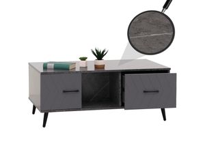 Couchtisch MCW-N89, Sofatisch, Schubladen Türen Fächer Fischgrätenmuster Melamin Holz, 42x103x60cm ~ Marmor-Optik grau