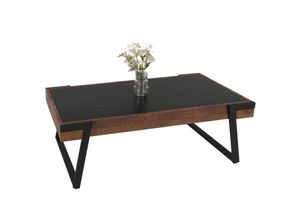 Couchtisch MCW-L89, Sofatisch Wohnzimmertisch, Eisen 43x120x64cm Sinterstein Marmor-Optik schwarz Holz dunkelbraun