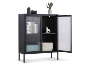 Highboard Tokio aus Metall in Schwarz mit Glastüren