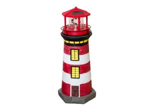 Lemodo Gartendeko Leuchtturm mit Solar rot/weiß, handbemalte Gartenfigur 37 cm hoch