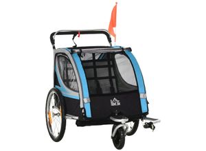 HOMCOM 2 in 1 Kinderfahrradanhänger, Kinderanhänger mit Federung, Blau+Schwarz