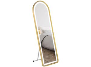 HOMCOM Ganzkörperspiegel, 151,5 x 50 x 4 cm Wandspiegel mit Ständer, LED-Leuchte, Gold