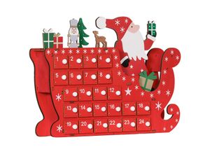 HOMCOM Adventskalender Weihnachtsdekoration 24 Schubladen Fächer MDF Rot