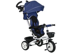 HOMCOM 6 in 1 Dreirad mit Schubstange, Kinderdreirad mit Sicherheitsgurt Blau