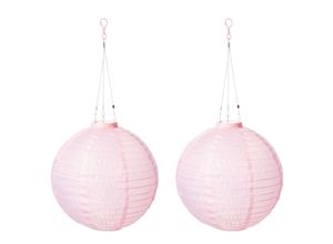 AMARE Solar Lampion XXL 2er Set rund pinkØ ca. 30 cm mit 1 warmweißen LED