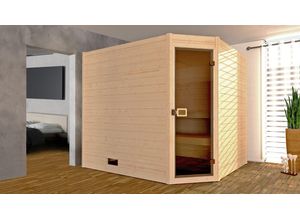 Weka 38mm Masssivholzsauna mit Eckeinstieg Gr.2 inkl. 9,0 kW Kompakt-Ofen