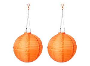 AMARE Solar Lampion XXL 2er Set rund orange Ø ca. 30 cm mit 1 warmweißen LED