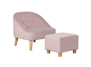 HOMCOM Kindersessel Kindersofa mit Fußhocker Kindercouch ab 3 Jahren Kindermöbel Kinderzimmer Samtoptik Eukalyptusholz Rosa 51 x 51 x 50 cm