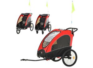 HOMCOM 3 in 1 Kinderanhänger Jogger 2 kinder Fahrradanhänger Alu Rot+Schwarz