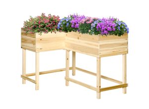 Outsunny Hochbeet Holz Pflanzkasten mit Bewässerungssystem Vliesstoff Blumenkasten Blumentopf Kräuterbeet Natur 121 x 91 x 81 cm