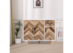 Happy Home Sideboard Kommode Dreitüriger Stauraumschrank mit 1 Schublade HWR19-HOL Holz