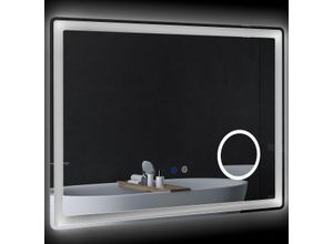 kleankin LED Badezimmerspiegel, 80 x 60 cm Badspiegel mit 3x Vergrößerung