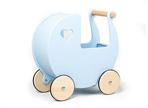 Dänischer Designer Holz-Puppenwagen (hellblau) / dolls pram light blue