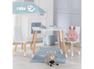 Roba Kinder Sitzgruppe, Kindermöbel Set aus 2 Kinderstühlen & 1 Tisch, Holz, weiß lackiert