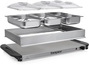 BEPER P101TEM001 Buffetwärmer aus Stahl/Kunststoff Grau metallic Essenswärmer Warmhalter Chafing Dish