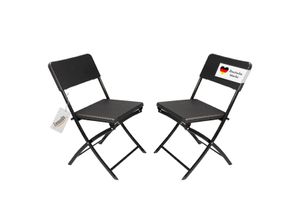 Klappstuhl 2er Set Stühle, schwarz Rattan-Optik, Campingstuhl