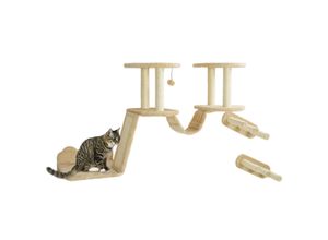 PawHut Katzen Kletterwand Set, 3-teilig Katzenmöbel mit Kratzbaum, Sitzstangen