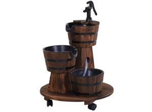 Outsunny Holzfass-Brunnen mit Wasserpumpe 60 x 60 x 78 cm