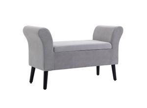 HOMCOM Sitzbank Polsterbank mit Stauraum Armlehnen Truhenbank modern Flur Schlafzimmer Wohnzimmer samtartiges Polyester Gummiholz Hellgrau 111,5 x 41 x 65 cm