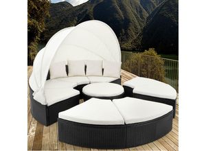 Casaria Sonneninsel Polyrattan mit Sonnendach 230 x 230 x 65cm schwarz/creme