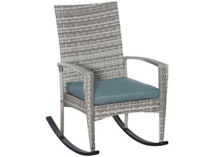 Outsunny Schaukelstuhl Schwingsessel Gartenstuhl mit Kissen, Polyrattan+Metall, Grau, 66 x 88 x 98 cm