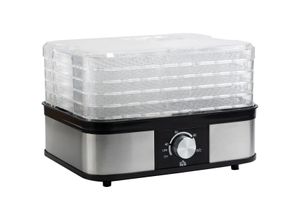 HOMCOM Dörrautomat Dörrgerät mit 5 Einlegefächer, 35-70°C, Obsttrockner Dehydrator für Fleisch Obst Haustier-Leckereien Edelstahl Silber+Transparent 32 x 25 x 29cm