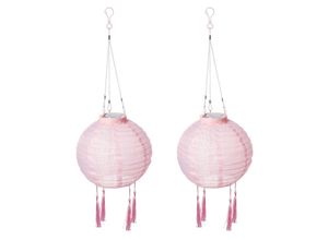 AMARE Solar Lampion XXL 2er Set mit Quasten pink Ø ca. 20 cm mit 1 warmweißen LED