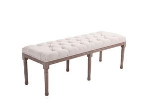 HOMCOM Polsterbank Sitzbank Lounge Sitzhocker Vintage Retro mit Knöpfen Leinen + Holz beige 142 x 47 x 51 cm