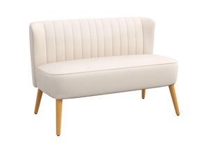 HOMCOM 2-Sitzer Sofa Zweisitzer, Loveseat mit Leinenoptik, Holzbeine, Cremeweiß