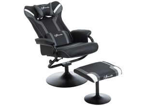 Vinsetto Relaxsessel mit Hocker, Fernsehsessel, Polstersessel, Gaming-Liegesofa, 130° neigbar, Schwarz+Grau, 67 x 82,5 x 103 cm