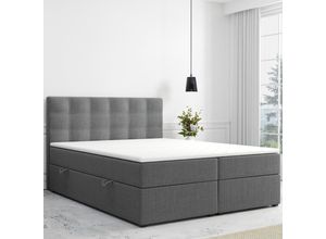 Boxspringbett ROM mit Bettkasten 140 x 200 cm Webstoff Anthrazit Bett Bettkasten