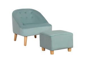 HOMCOM Kindersessel Kindersofa mit Fußhocker Kindercouch ab 3 Jahren Kindermöbel Kinderzimmer Samtoptik Eukalyptusholz Grün 51 x 51 x 50 cm