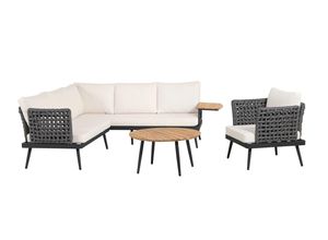 Happy Home Gartenmöbel Lounge-Set Lounge-Sessel mit Sofa & Coffee Table aus Rope grau mit Teakholz