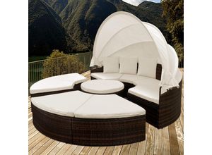 Casaria Sonneninsel Polyrattan mit Sonnendach 185 x 185 x 75 cm braun/creme