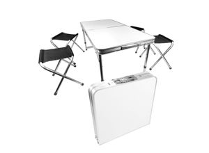 Campingtisch Set 5-teilig, Klapptisch mit 4 Camping Hocker