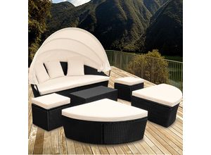 Casaria Sonneninsel Polyrattan oval mit Sonnendach 226 x 185 x 71cm schwarz/creme