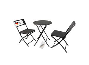 Balkonmöbel Set 3-teilig, klappbar, 2x Balkonstühle + 1 runder Balkontisch, Rattan-Optik