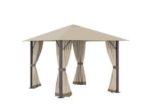 Outsunny Gartenpavillon Pavillon 3 x 3 m Gartenzelt Dach mit Belüftungslöcher Festzelt Partyzelt mit 4 x Seitenteile Moskitonetz wetterfest Aluminium Polyester khaki