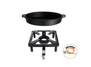 ALLGRILL Hockerkocher ohne Zündsicherung + Gusseisenpfanne 40 cm - Camping, Freizeit, Profiköche